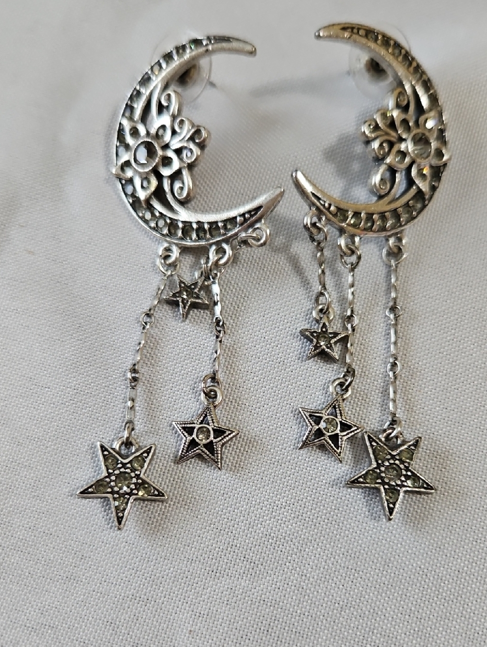 Kirks Folly Silver Moon & Star Dangle Earrings